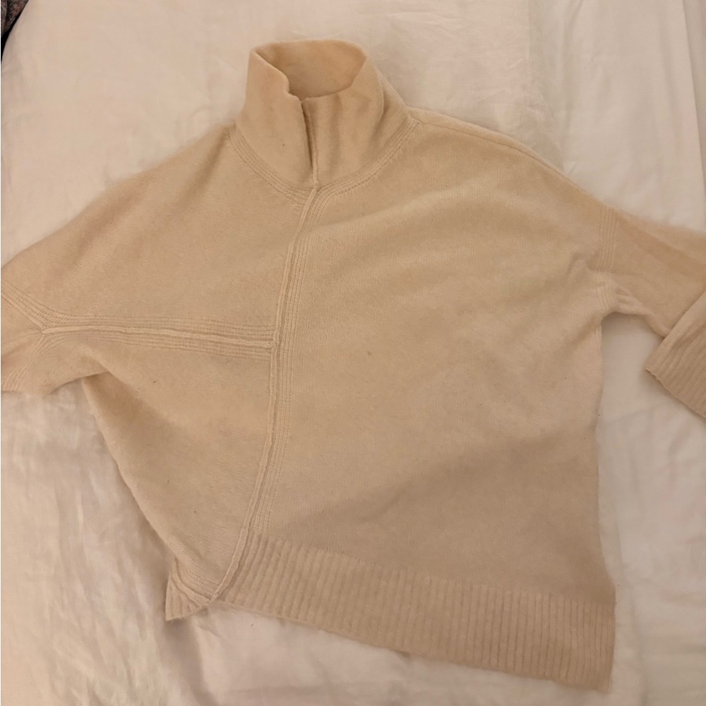 Cream Turtleneck Asymmetrical Sweater